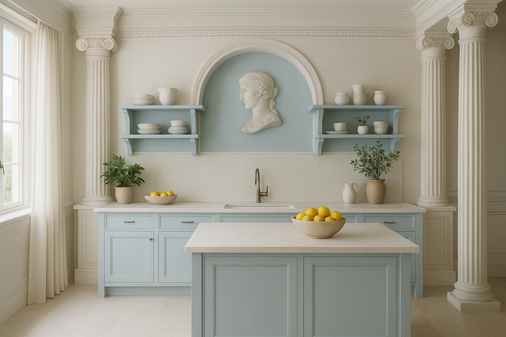 cocina con decoración griega