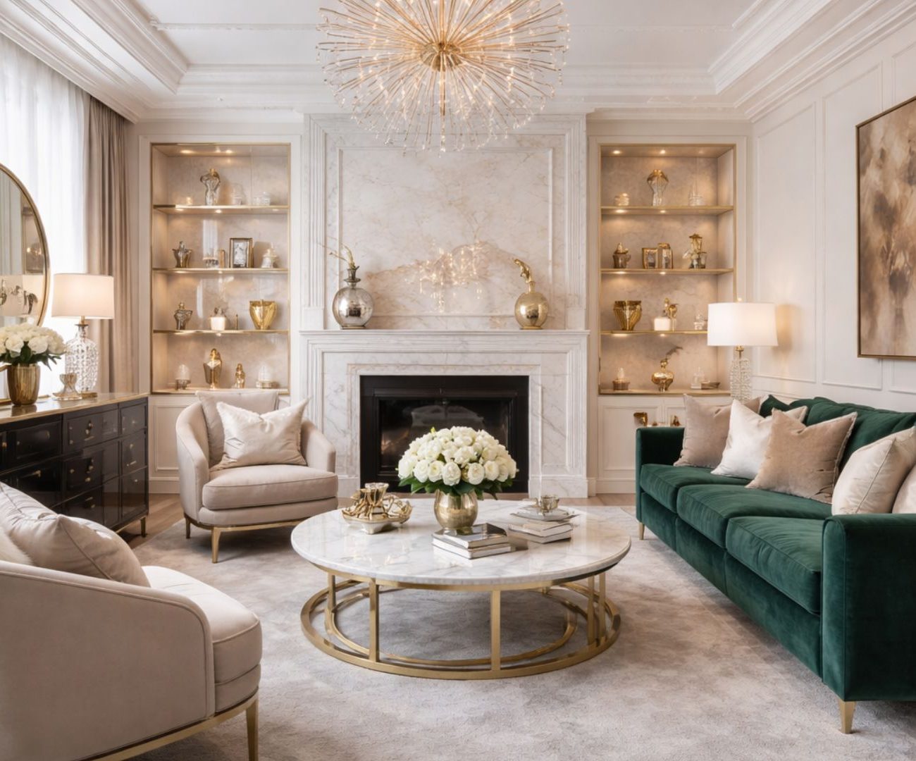 Interior decoration in glam style