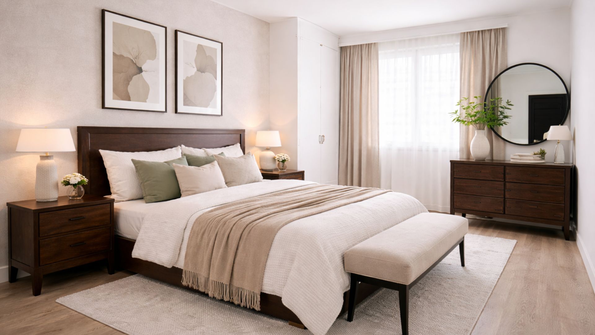 dormitorio con muebles oscuros