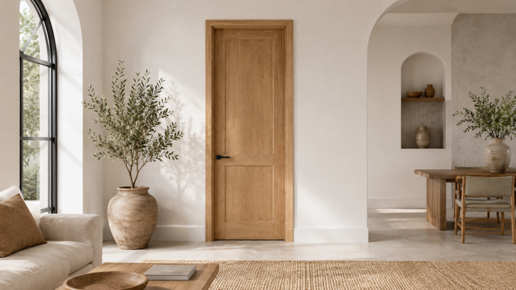 puertas de madera con paredes blancas