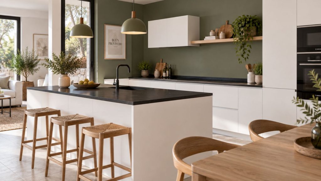 Cocina con muebles blancos