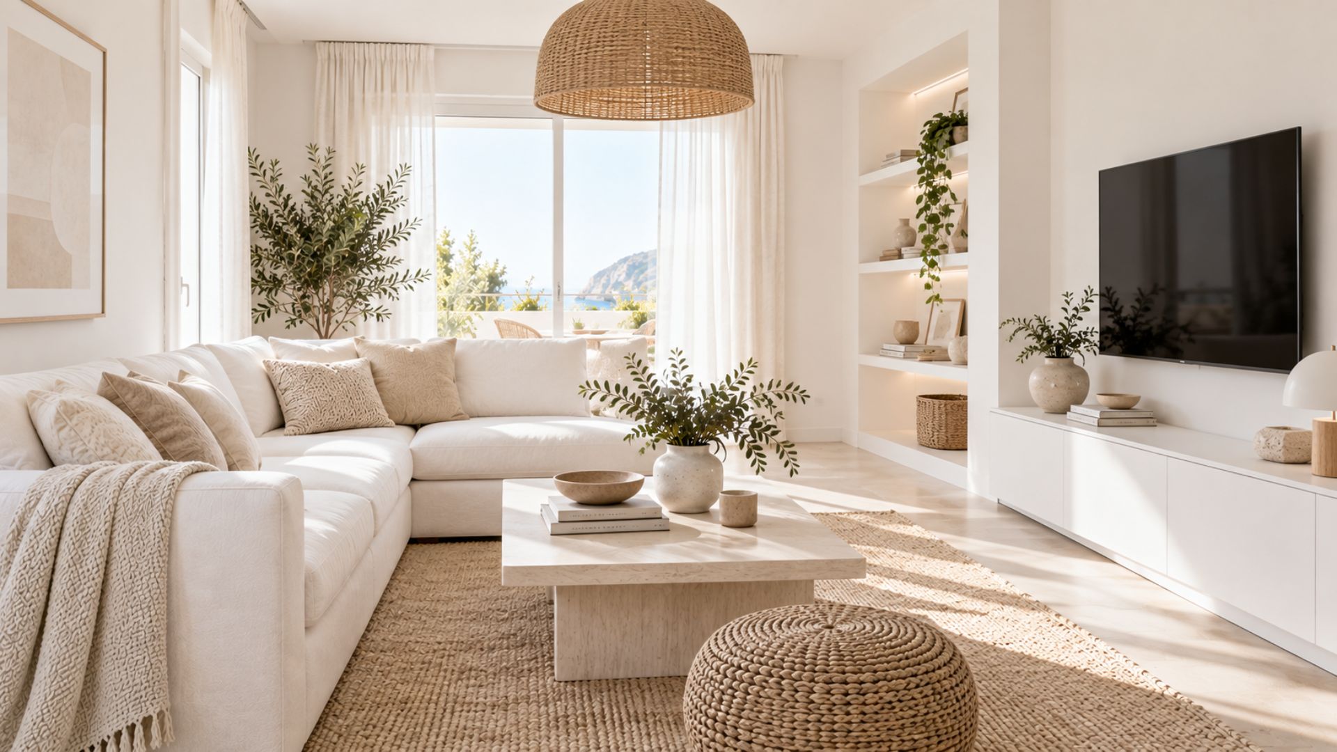 Salon blanco con muebles blancos